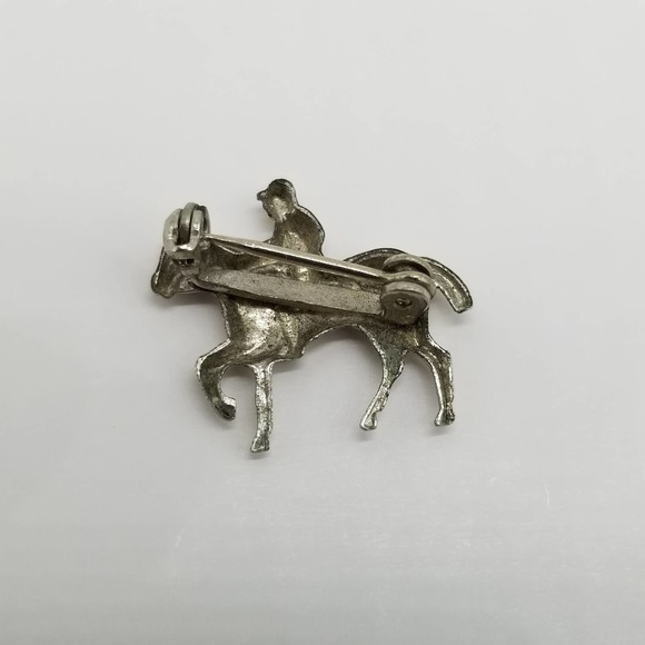 Vintage Horseback Rider Pin Silver Hose Jockey Brooch equestrian riding - Picture 2 of 3